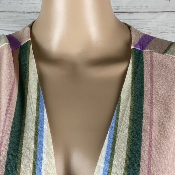 LuLaRoe Simply Comfortable Jacket Large Pastel Pink Ivory Green Blue Striped - Picture 2 of 12